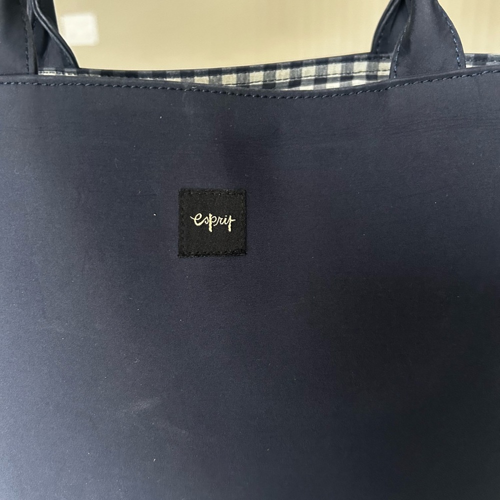 Y2K Esprit Dark Blue Gingham Nylon Tote Bag - Picture 4 of 6